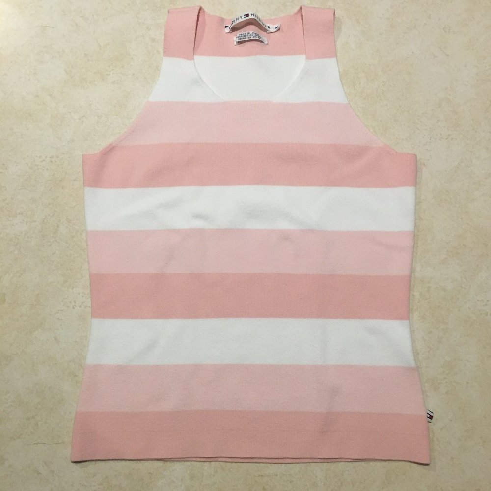 Tommy Hilfiger Knit Tank Top Pink White Medium